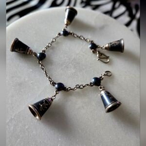 7" VINTAGE 1950's-60's Siam Sterling Silver Bell Charm Bracelet  COLLECTECTABLE
